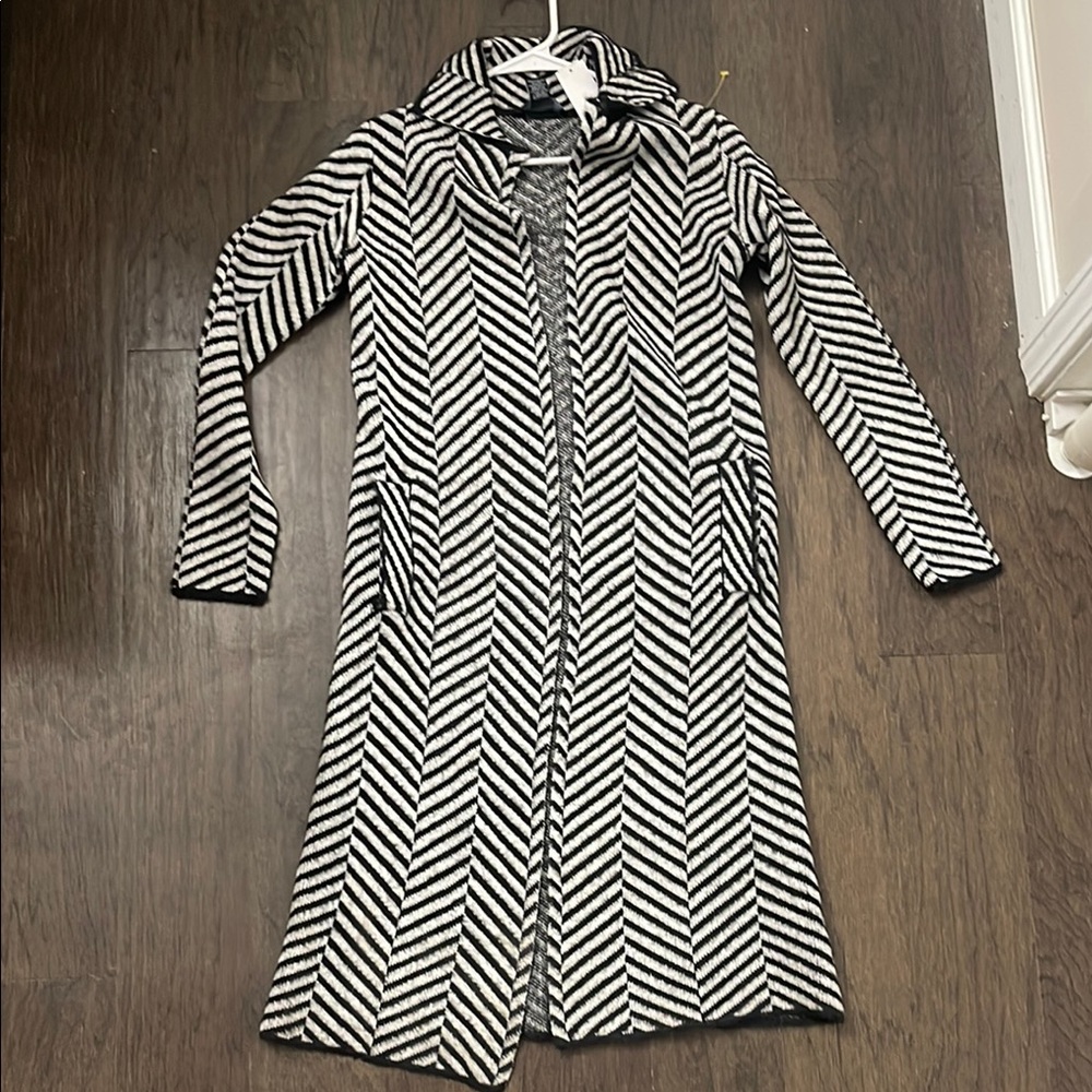Joan Vass Black and White Chevron Coat